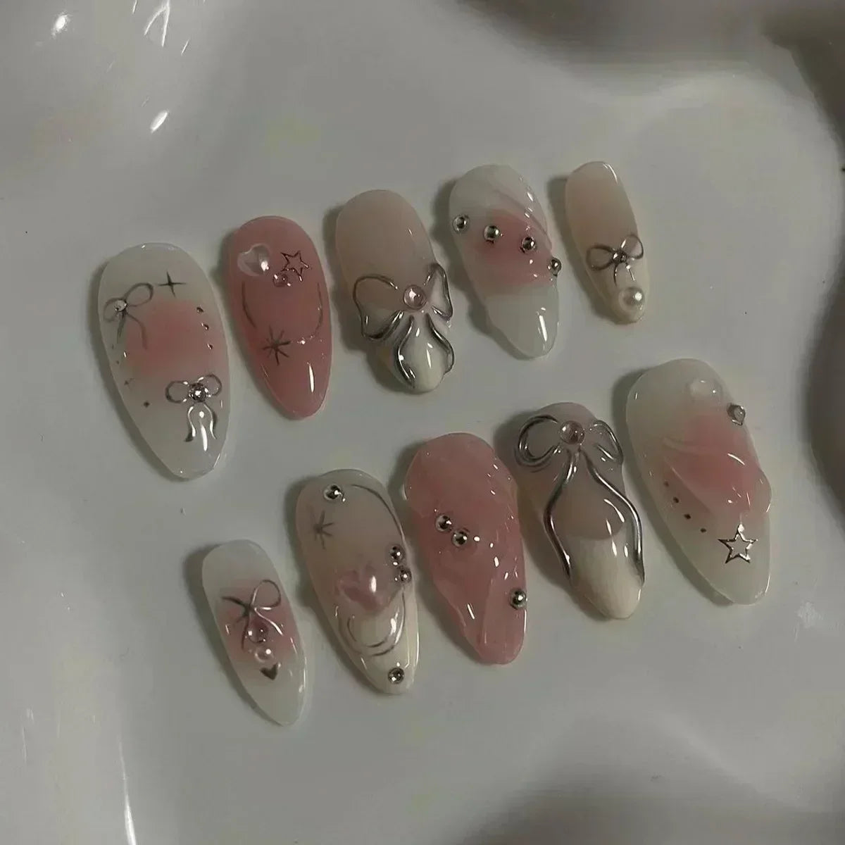 Luxury Press-On Nails Set – French Manicure, Short Square, 24pcsails Tips Art