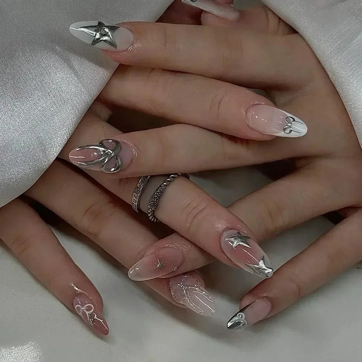 Luxury Press-On Nails Set – French Manicure, Short Square, 24pcsails Tips Art