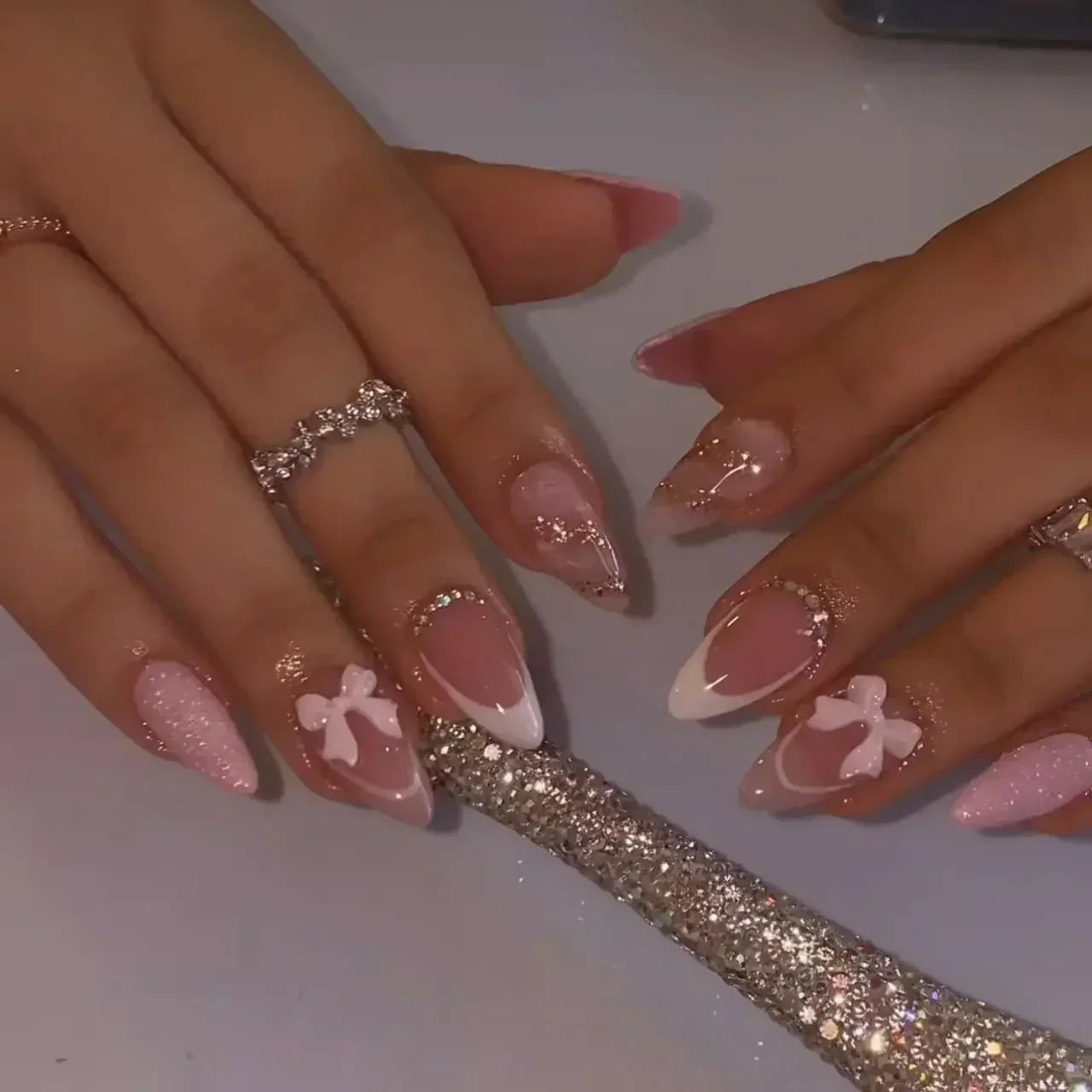 Luxury Press-On Nails Set – French Manicure, Short Square, 24pcsails Tips Art