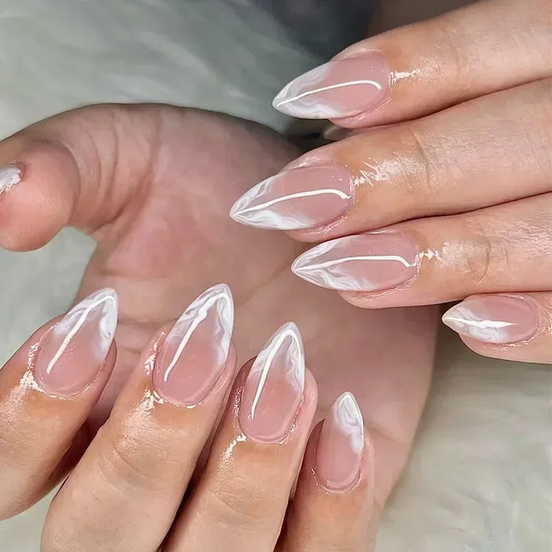 Luxury Press-On Nails Set – French Manicure, Short Square, 24pcsails Tips Art