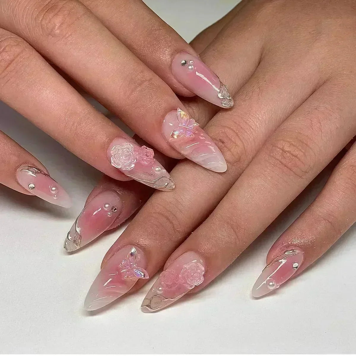 Luxury Press-On Nails Set – French Manicure, Short Square, 24pcsails Tips Art