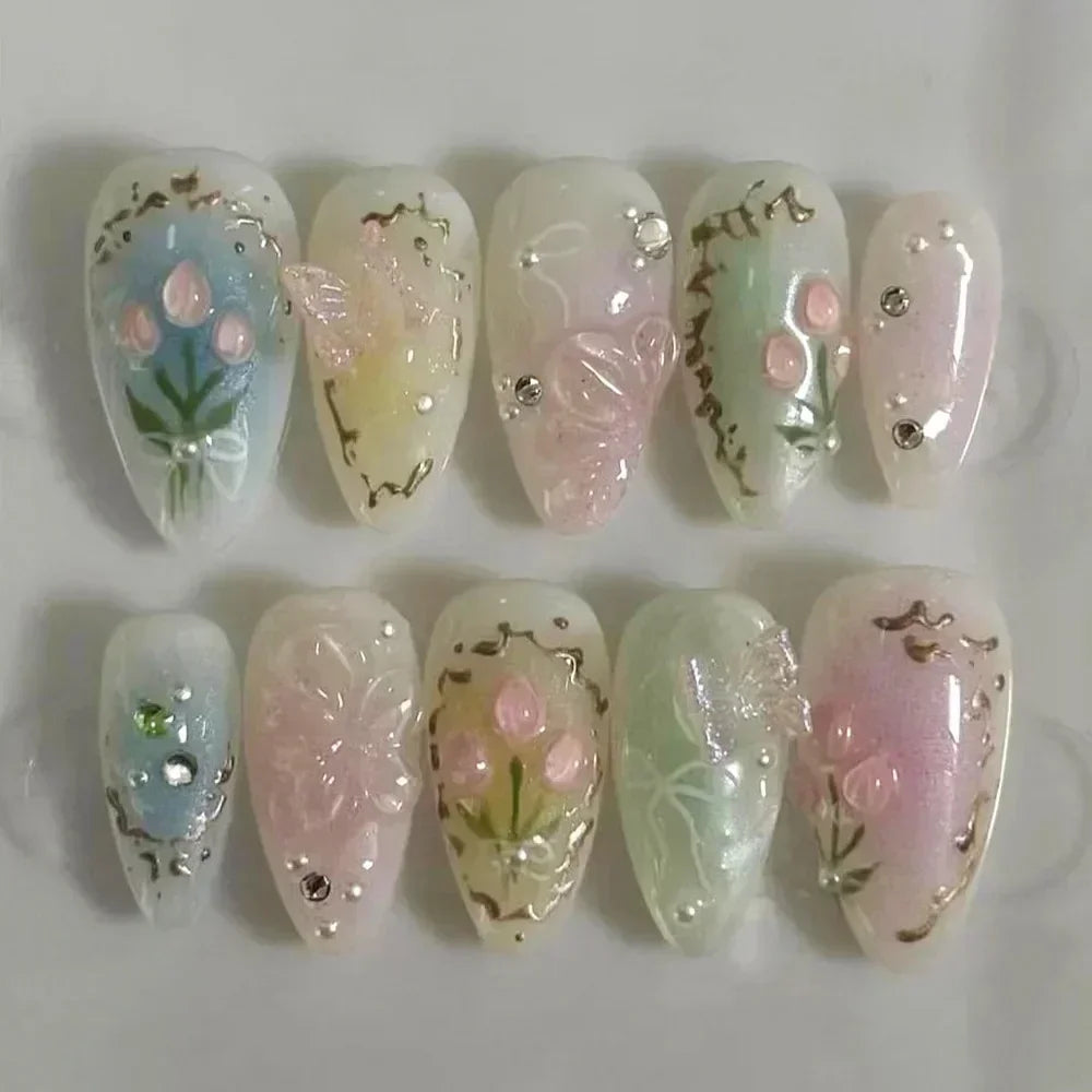 Luxury Press-On Nails Set – French Manicure, Short Square, 24pcsails Tips Art